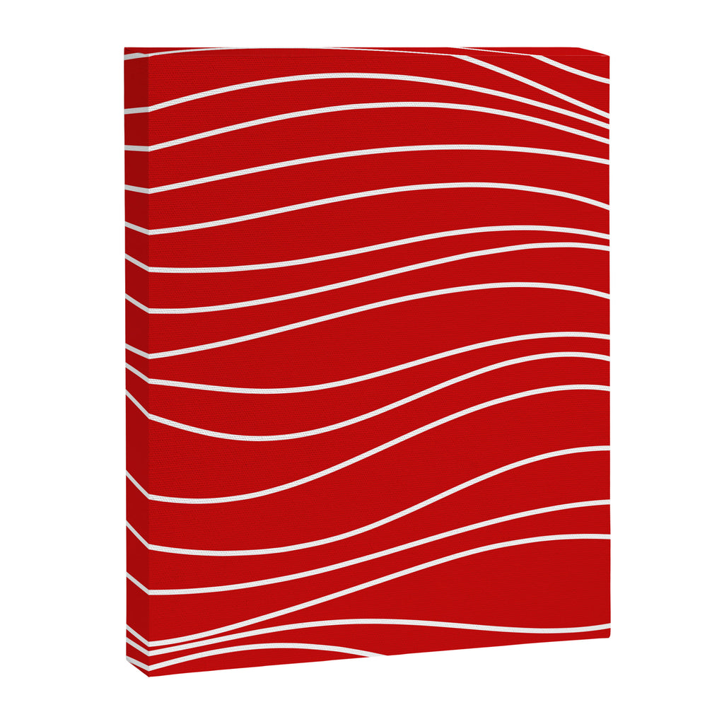 Line Waves in Bright Red and White - Minimalist Abstract Pattern Canvas Print Gallery Image 6