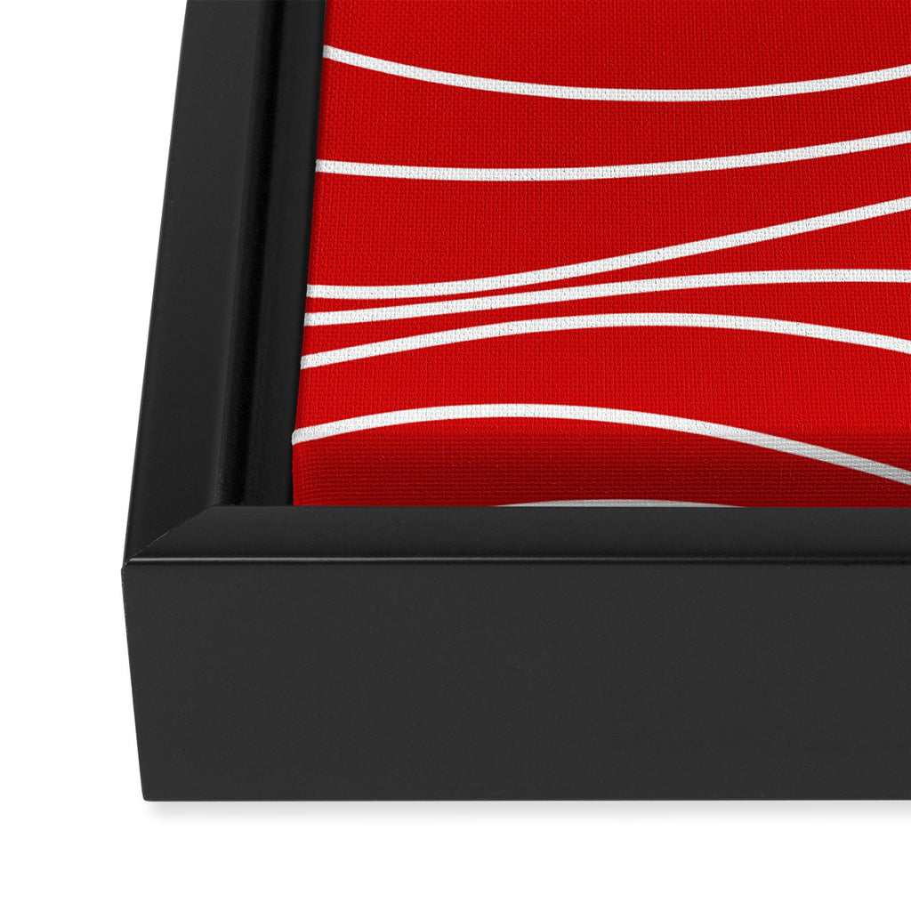 Line Waves in Bright Red and White - Minimalist Abstract Pattern Framed Canvas Print Gallery Image 3