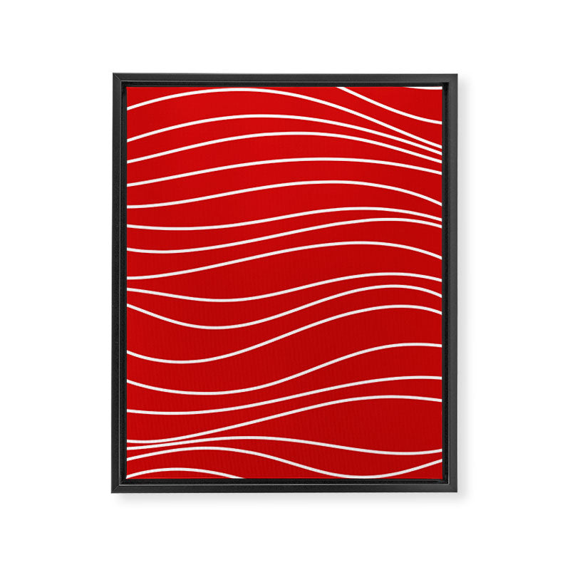 Line Waves in Bright Red and White - Minimalist Abstract Pattern Framed Canvas Print Gallery Image 6