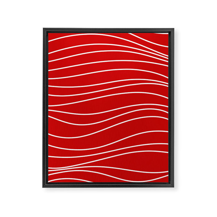 Line Waves in Bright Red and White - Minimalist Abstract Pattern Framed Canvas Print Gallery Image 1