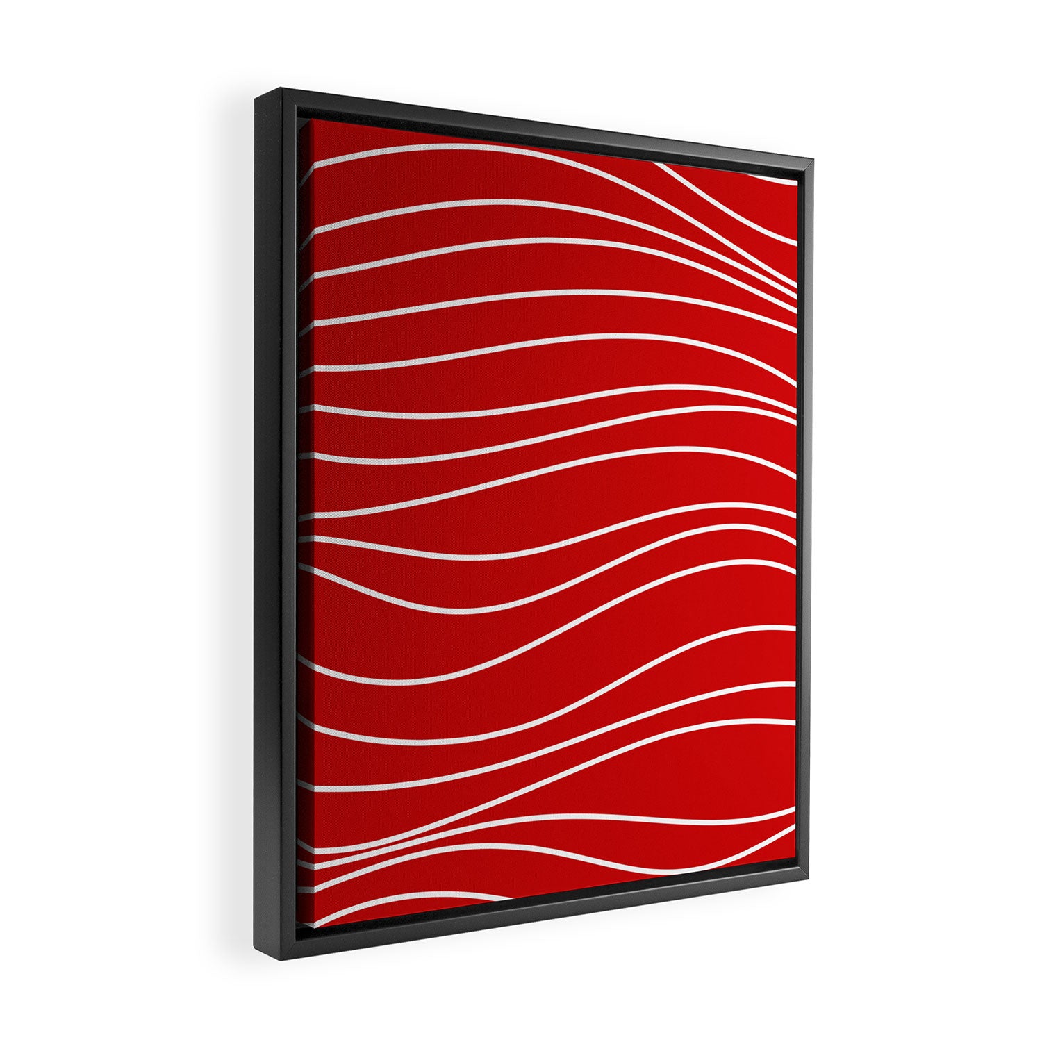 Line Waves in Bright Red and White - Minimalist Abstract Pattern Framed Canvas Print Gallery Image 2