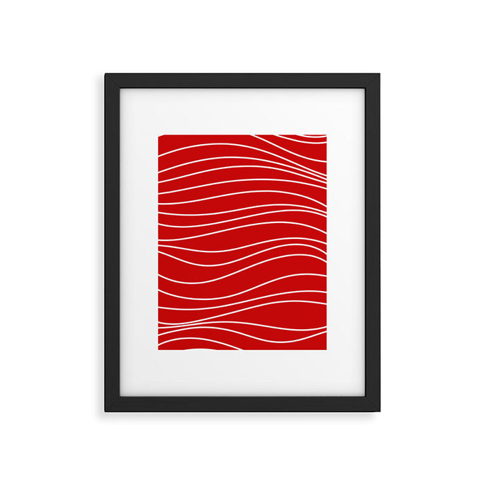 Line Waves in Bright Red and White - Minimalist Abstract Pattern Framed Art Print Gallery Image 1