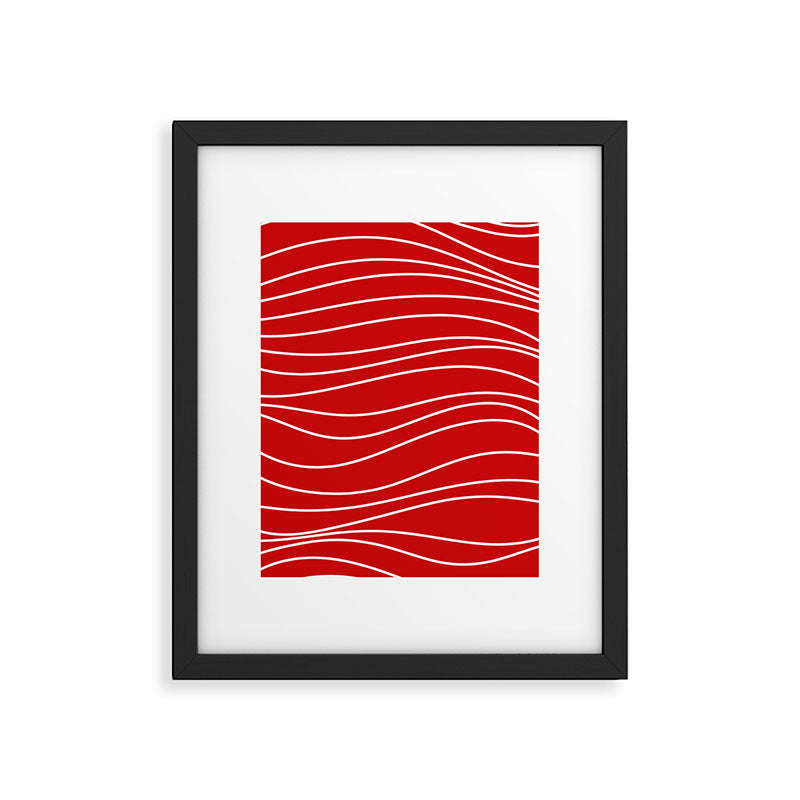 Line Waves in Bright Red and White - Minimalist Abstract Pattern Framed Art Print Gallery Image 5