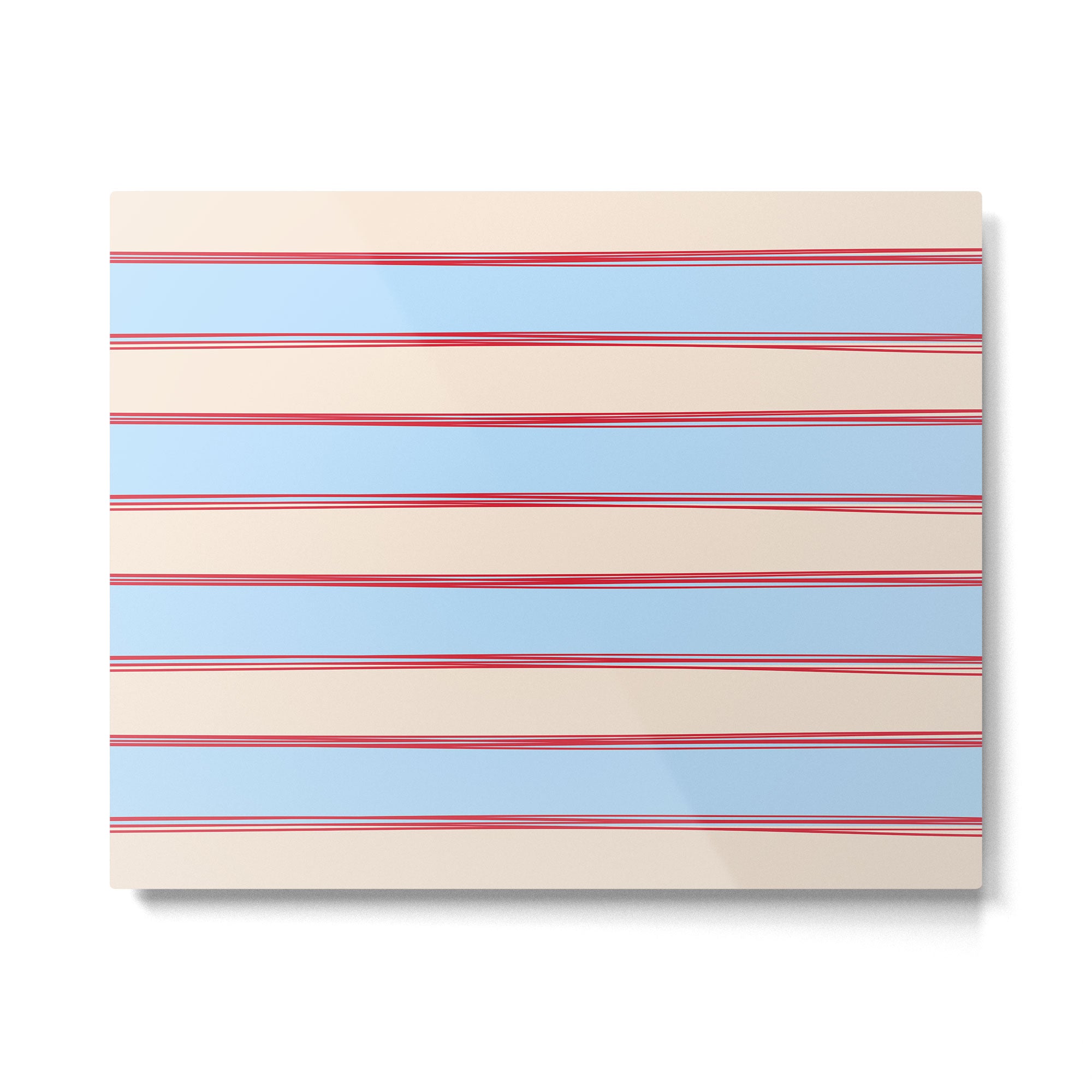 Lined Stripes Pattern in Cottage Light Blue, Red, and Cream Beige Metal Print Gallery Image 4