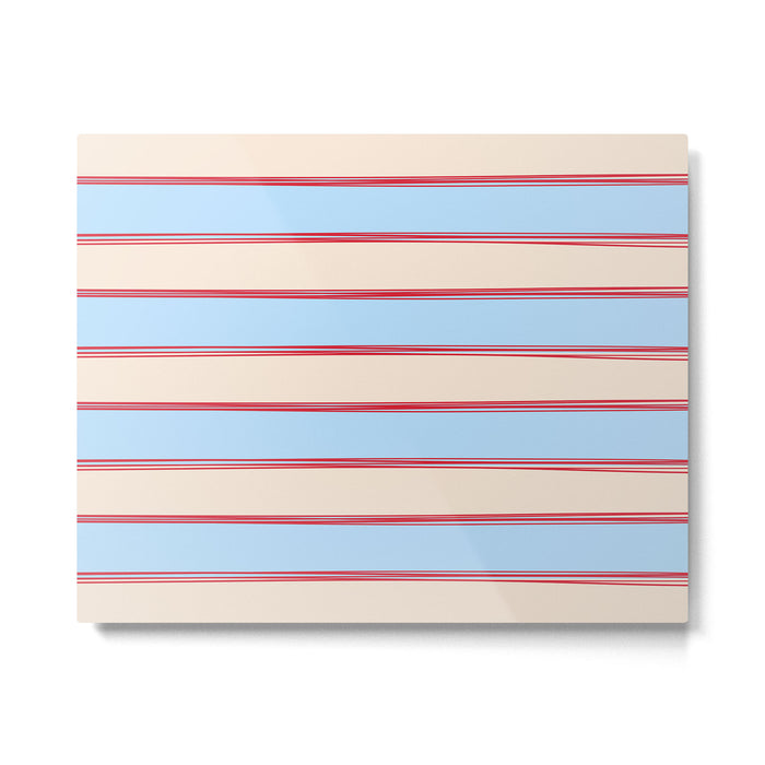 Lined Stripes Pattern in Cottage Light Blue, Red, and Cream Beige Metal Print Gallery Image 1