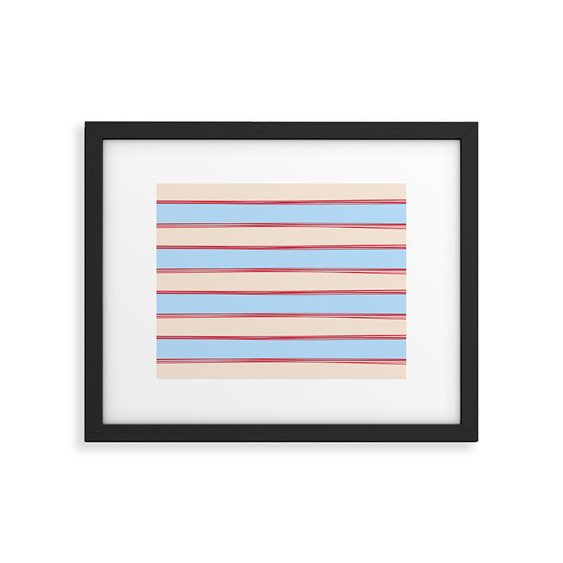 Lined Stripes Pattern in Cottage Light Blue, Red, and Cream Beige Framed Art Print Gallery Image 5