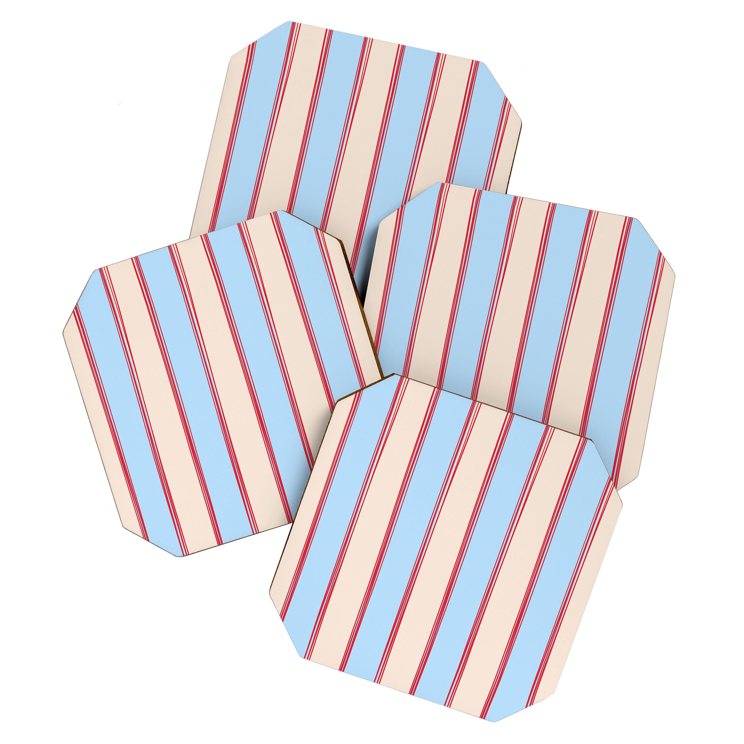 Lined Stripes Vertical Pattern in Cottage Light Blue, Red, and Cream Beige Coaster Gallery Image 1