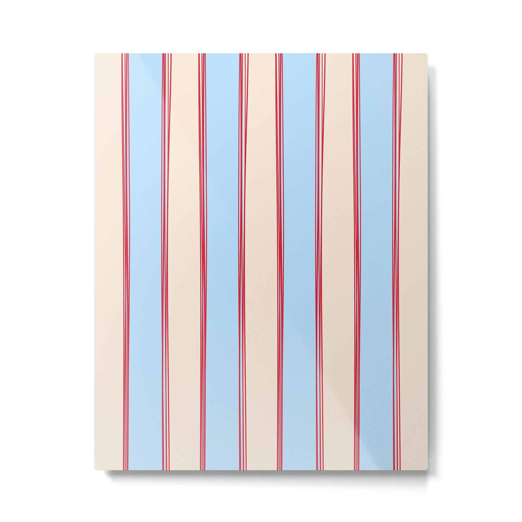 Lined Stripes Vertical Pattern in Cottage Light Blue, Red, and Cream Beige Metal Print Gallery Image 4