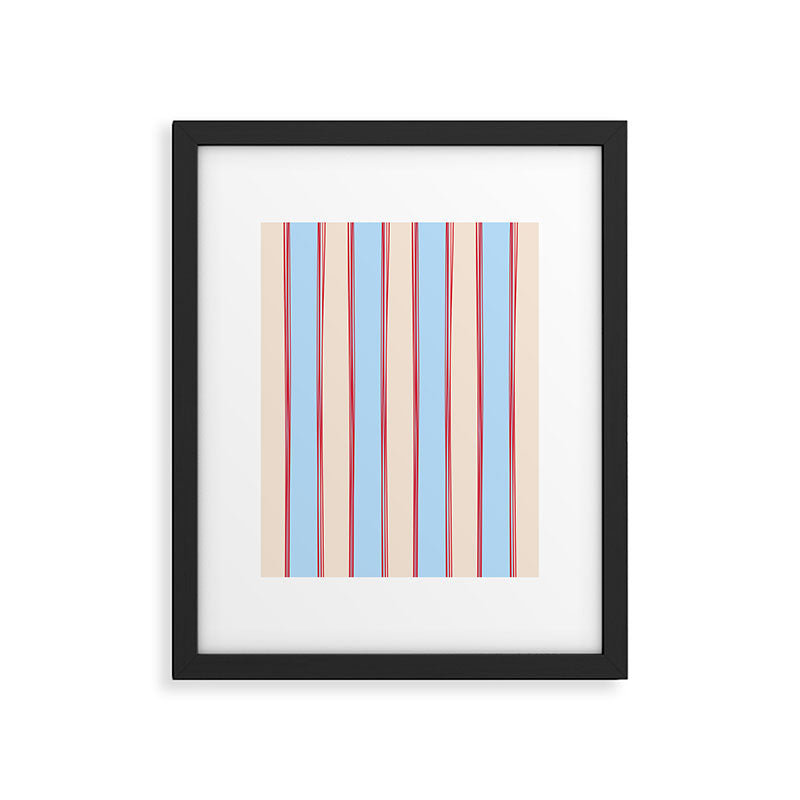 Lined Stripes Vertical Pattern in Cottage Light Blue, Red, and Cream Beige Framed Art Print Gallery Image 5