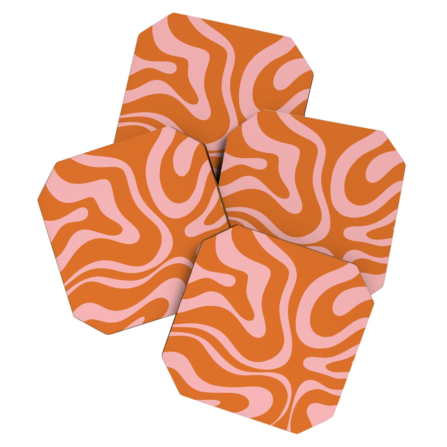 Liquid Candy Retro Swirl Abstract Pattern in Orange and Pink Coaster Gallery Image 1
