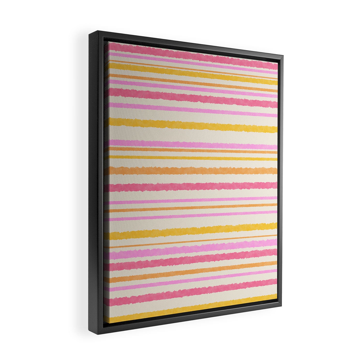 Liquid Summer Watercolor Stripes Pattern Pink Yellow Orange Cream Framed Canvas Print Gallery Image 2