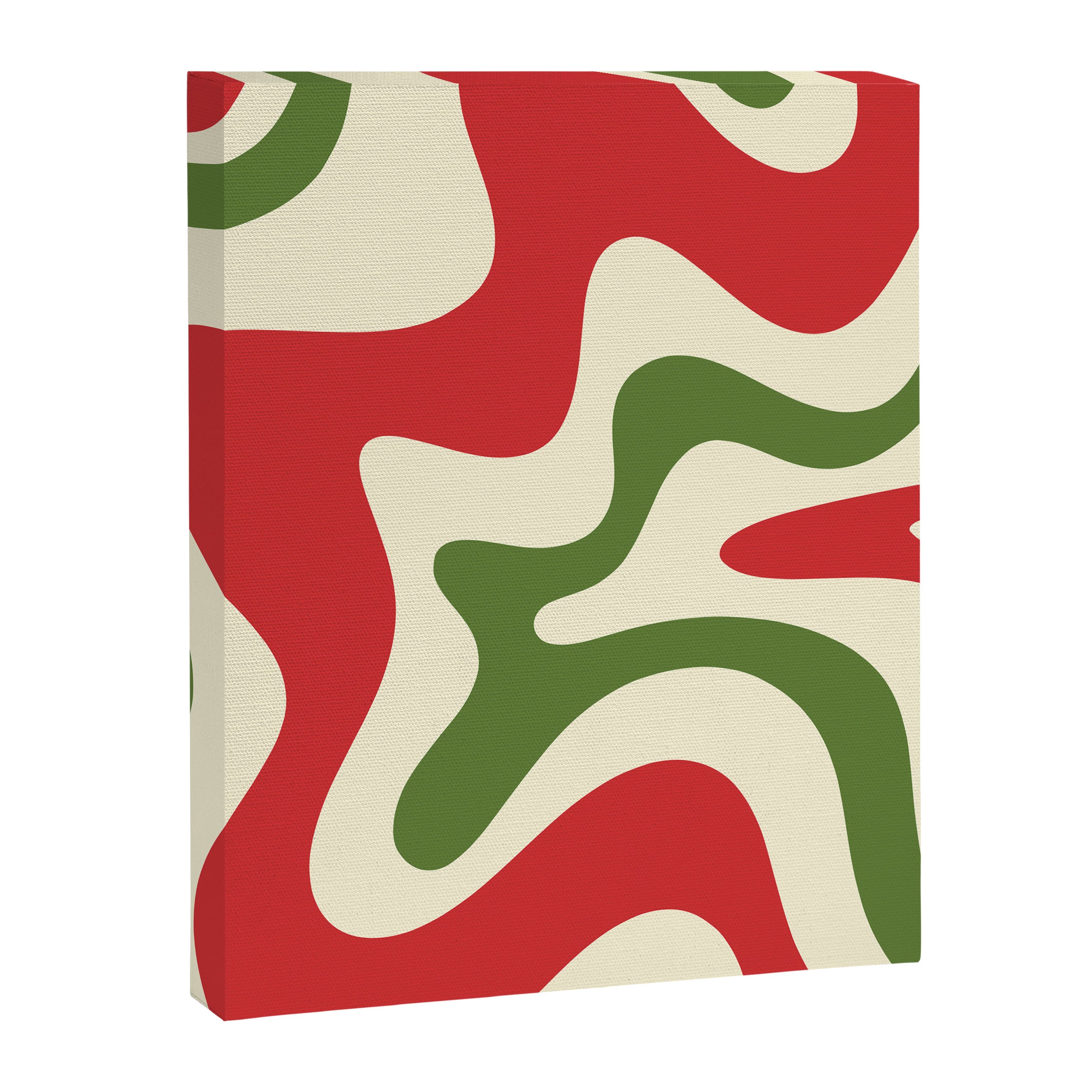 Liquid Swirl Abstract Christmas Pattern Square in Retro Red Green Cream  Canvas Print Gallery Image 8