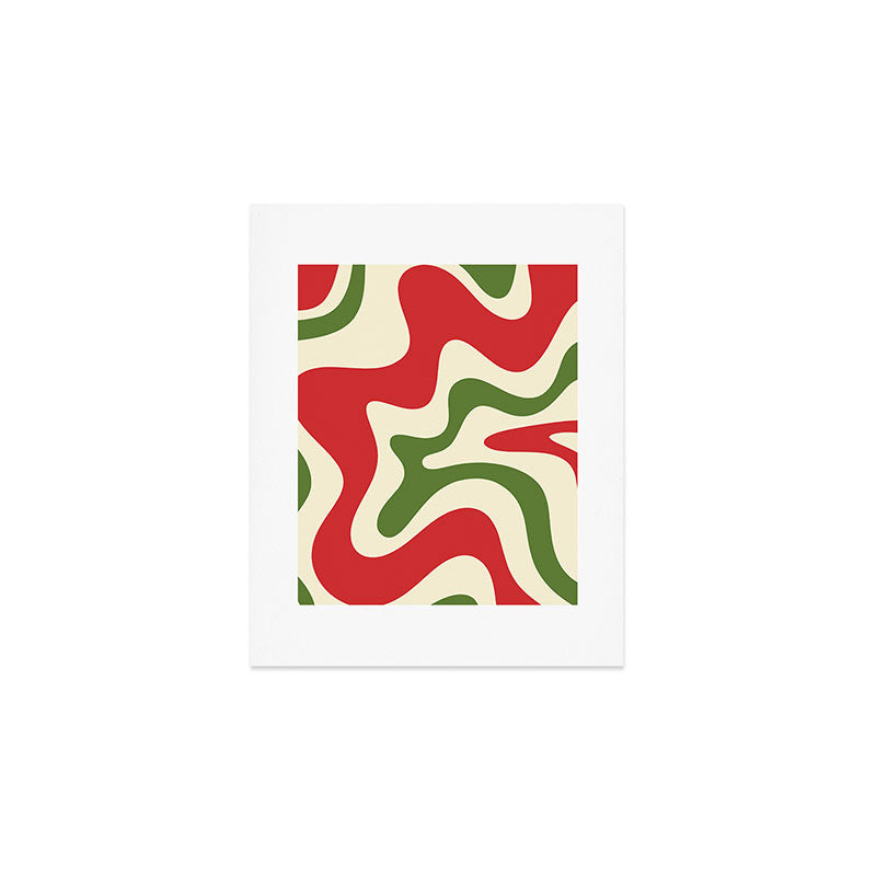 Liquid Swirl Abstract Christmas Pattern Square in Retro Red Green Cream  Art Print Gallery Image 1