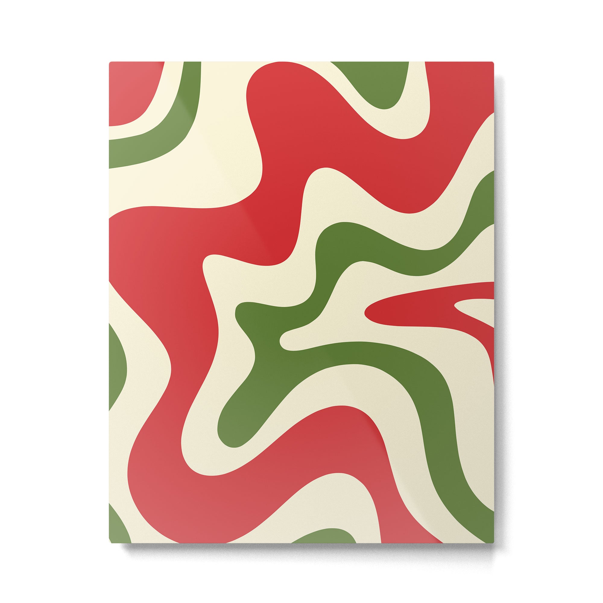 Liquid Swirl Abstract Christmas Pattern Square in Retro Red Green Cream  Metal Print Gallery Image 6