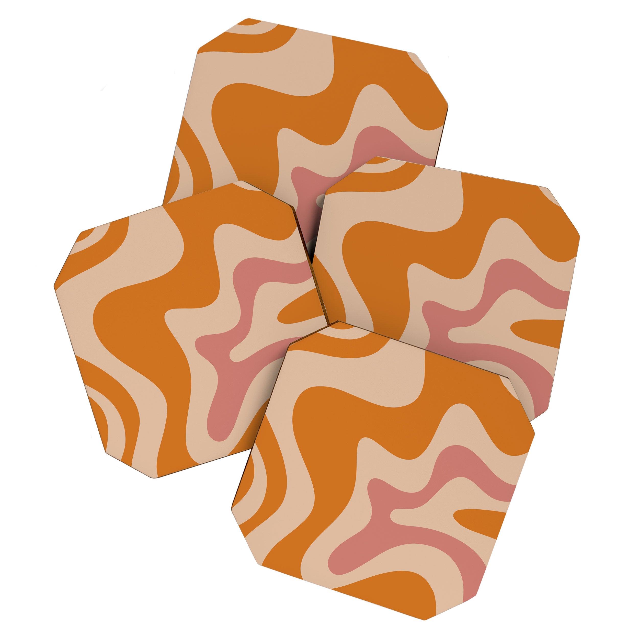 Liquid Swirl Abstract in Late Summer Orange and Pink Coaster Gallery Image 1