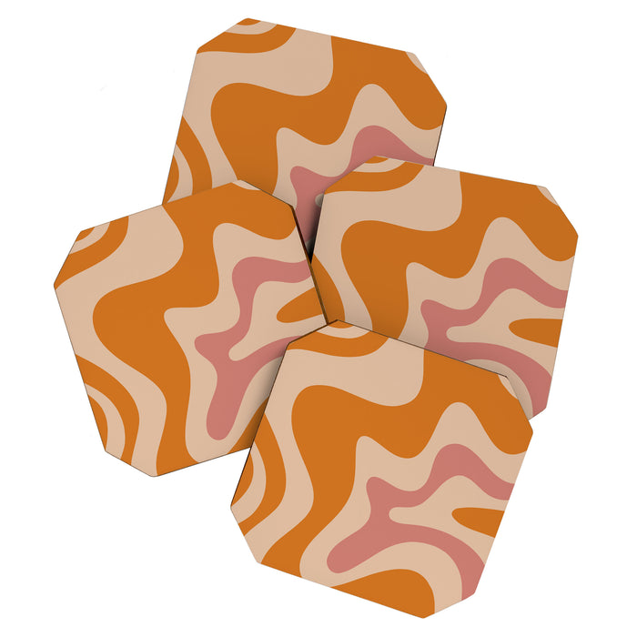 Liquid Swirl Abstract in Late Summer Orange and Pink Coaster Gallery Image 1