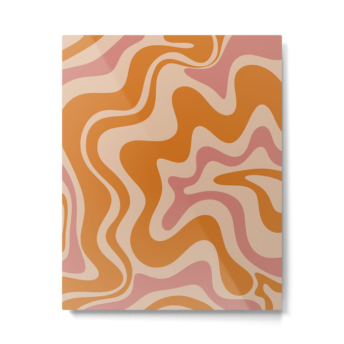 Liquid Swirl Abstract in Late Summer Orange and Pink Metal Print Gallery Image 1