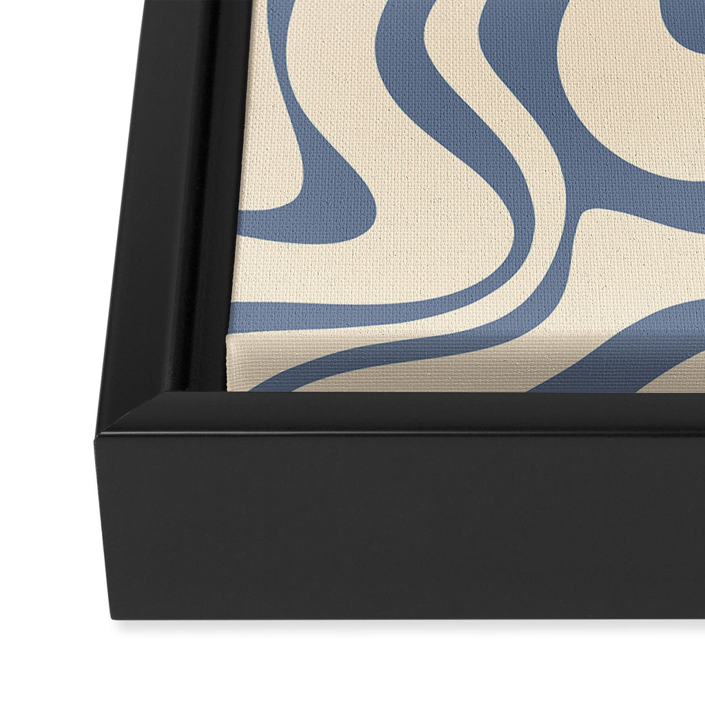 Liquid Swirl Abstract in Stone Blue and Cream  Framed Canvas Print Gallery Image 3