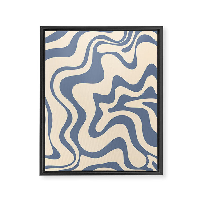 Liquid Swirl Abstract in Stone Blue and Cream  Framed Canvas Print Gallery Image 1