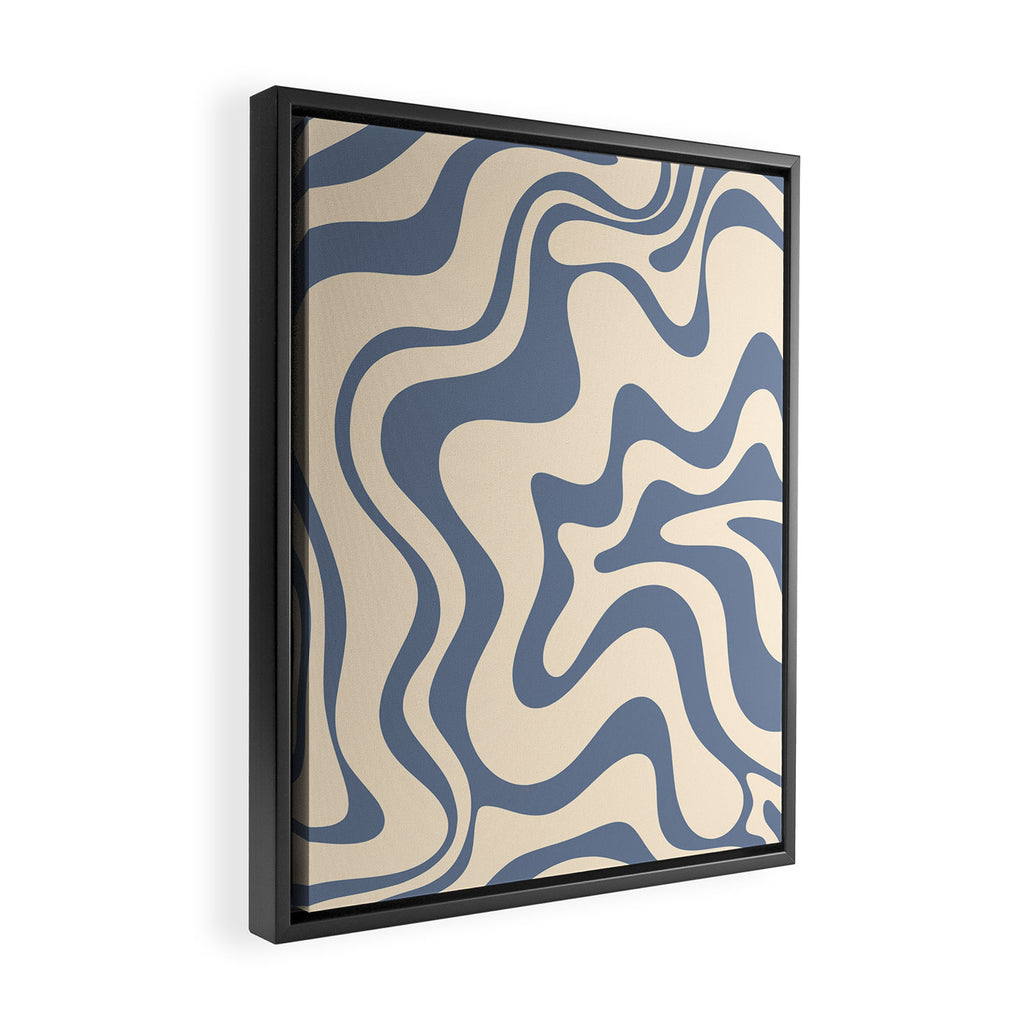 Liquid Swirl Abstract in Stone Blue and Cream  Framed Canvas Print Gallery Image 2