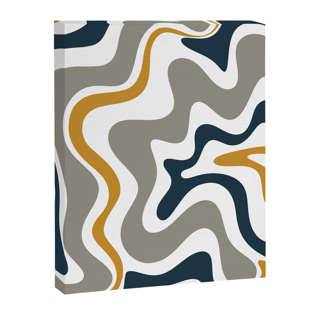 Liquid Swirl Abstract Pattern in Mustard, Navy, Gray, and White Canvas Print Gallery Image 6