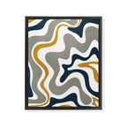 Liquid Swirl Abstract Pattern in Mustard, Navy, Gray, and White Framed Canvas Print Gallery Image 6