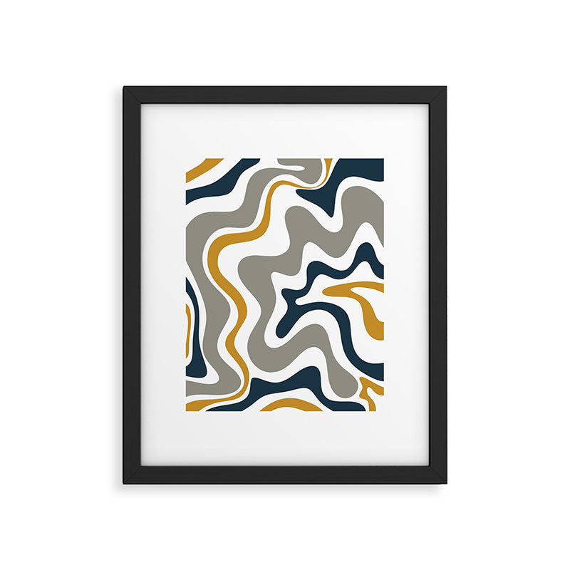Liquid Swirl Abstract Pattern in Mustard, Navy, Gray, and White Framed Art Print Gallery Image 4