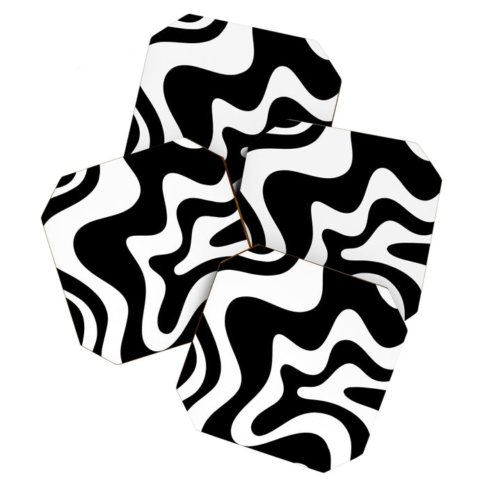 Liquid Swirl Abstract Pattern in Black and White Coaster Gallery Image 1