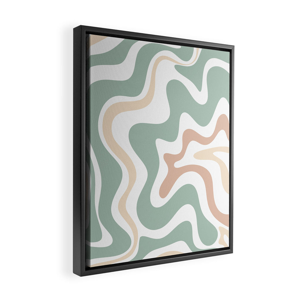 Liquid Swirl Abstract Pattern in Celadon Sage Framed Canvas Print Gallery Image 2