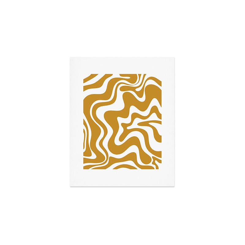 Liquid Swirl Abstract Pattern in Dark Mustard and White Art Print Gallery Image 1
