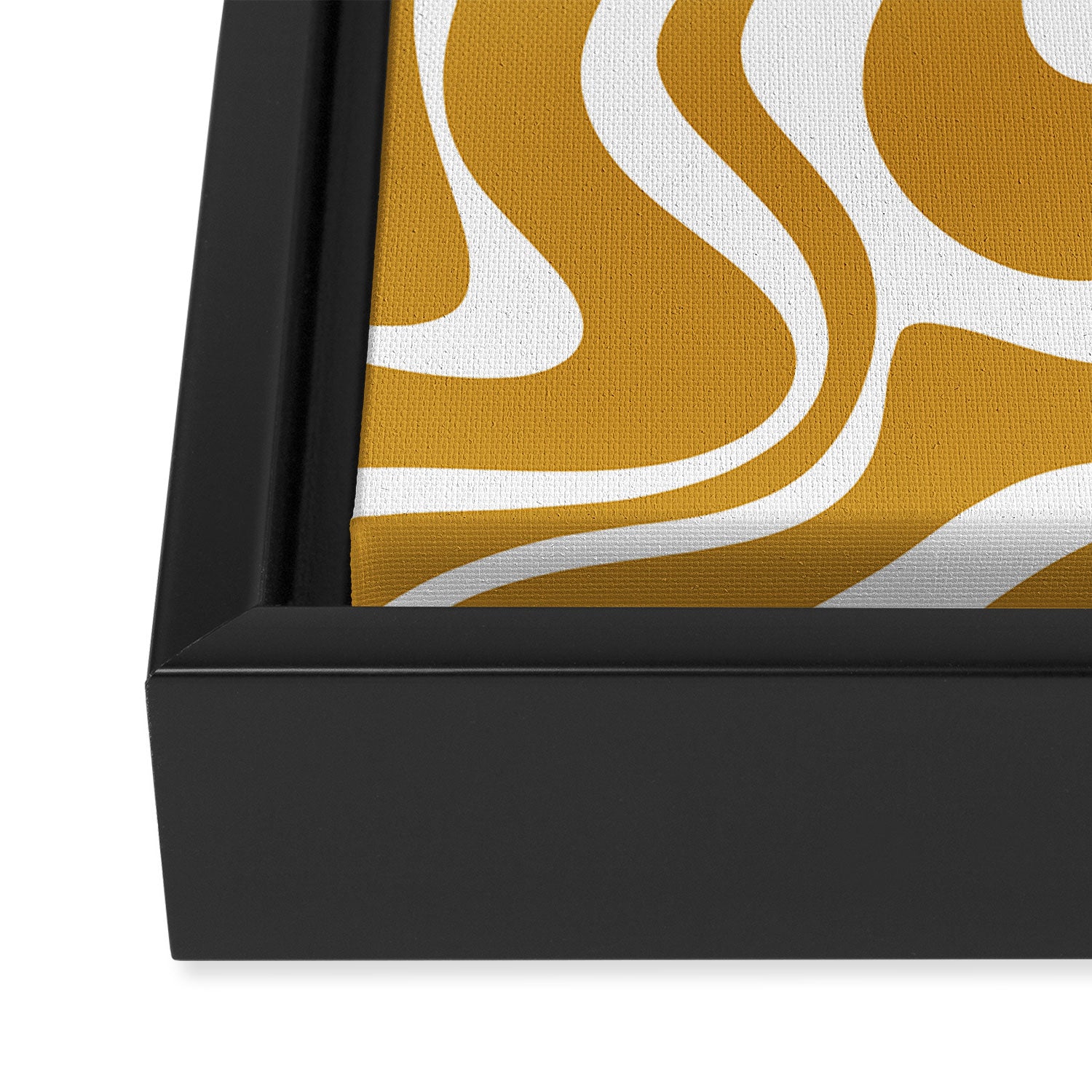 Liquid Swirl Abstract Pattern in Dark Mustard and White Framed Canvas Print Gallery Image 3