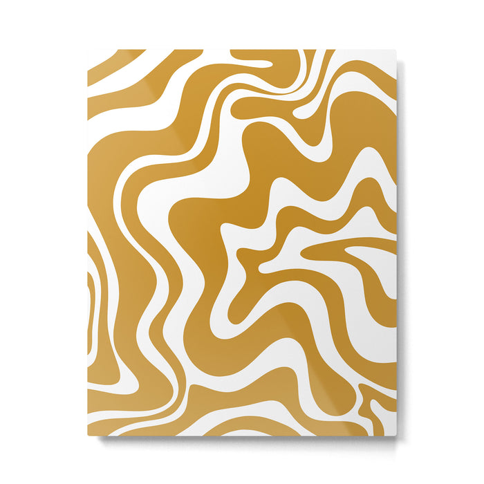 Liquid Swirl Abstract Pattern in Dark Mustard and White Metal Print Gallery Image 1