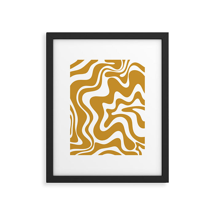 Liquid Swirl Abstract Pattern in Dark Mustard and White Framed Art Print Gallery Image 1