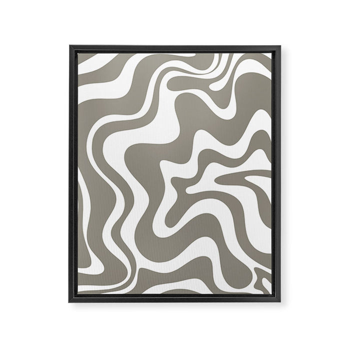 Liquid Swirl Abstract Pattern in Gray and White Framed Canvas Print Gallery Image 1