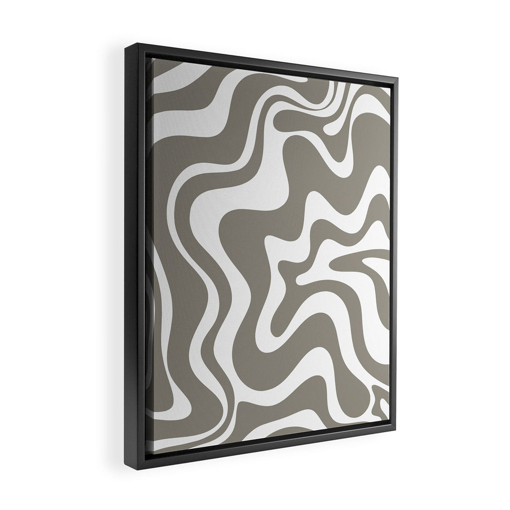 Liquid Swirl Abstract Pattern in Gray and White Framed Canvas Print Gallery Image 2