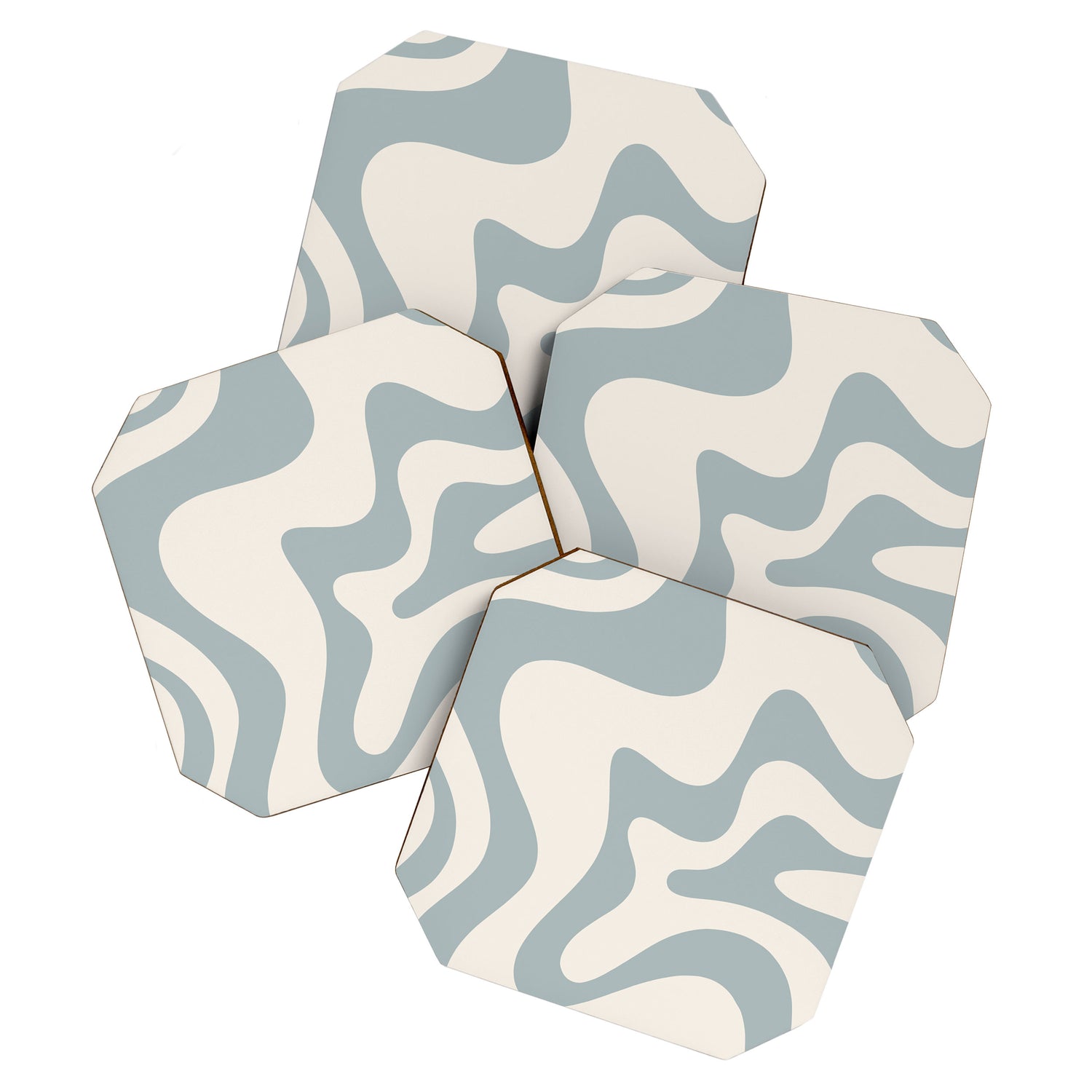 Liquid Swirl Abstract Pattern in Light Blue-Gray and Cream Coaster Gallery Image 1