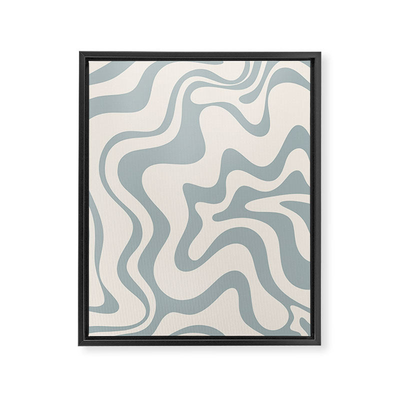 Liquid Swirl Abstract Pattern in Light Blue-Gray and Cream Framed Canvas Print Gallery Image 6