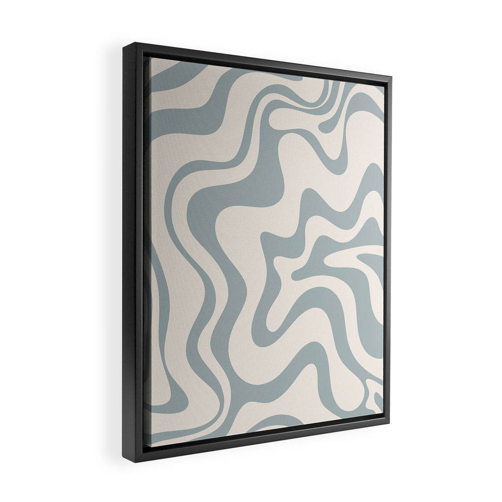 Liquid Swirl Abstract Pattern in Light Blue-Gray and Cream Framed Canvas Print Gallery Image 2