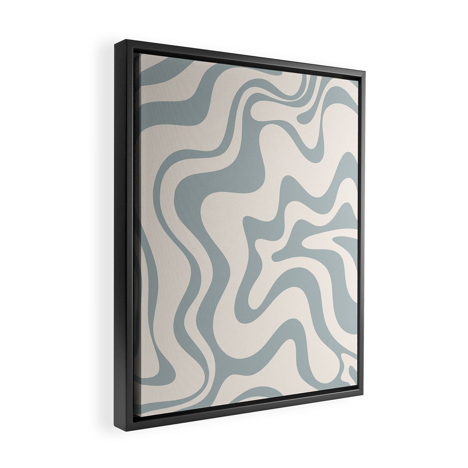 Liquid Swirl Abstract Pattern in Light Blue-Gray and Cream Framed Canvas Print Gallery Image 2