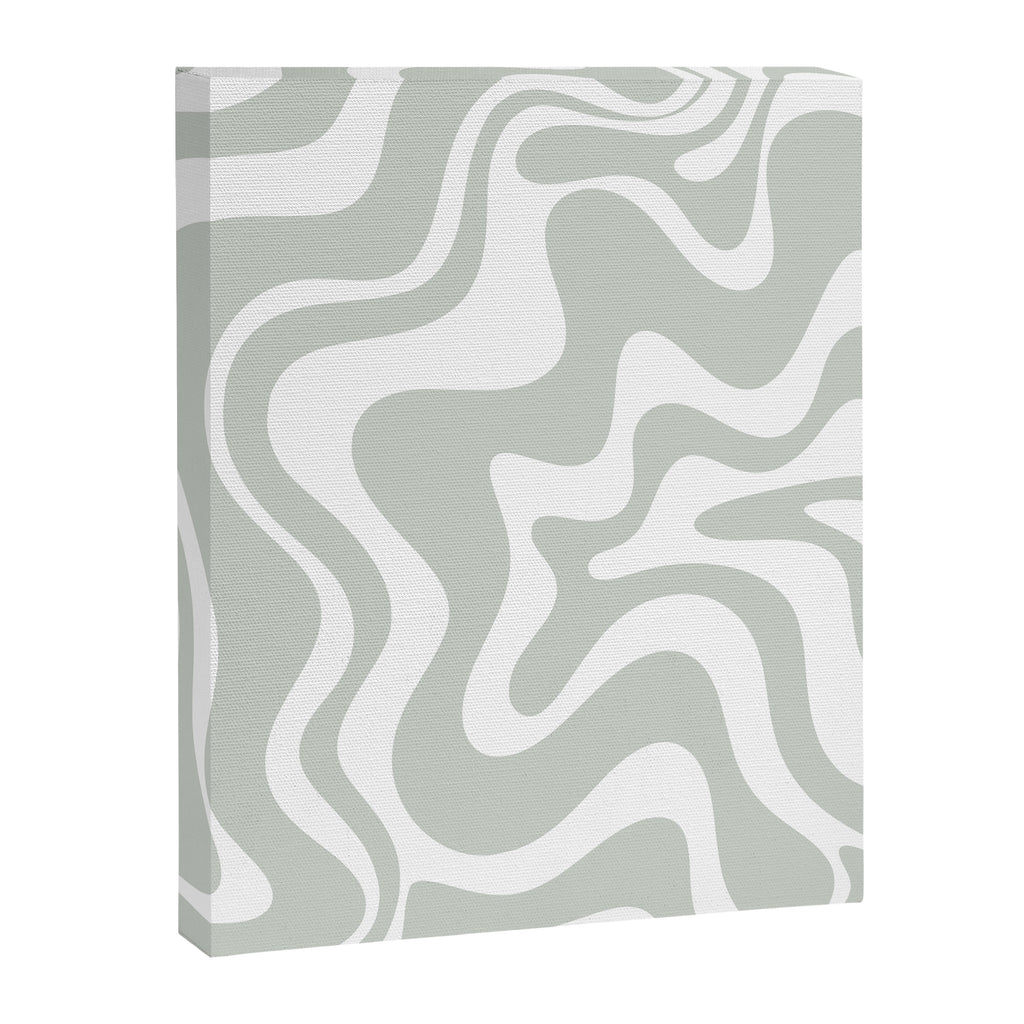 Liquid Swirl Abstract Pattern in Light Sage Gray and White Canvas Print Gallery Image 6