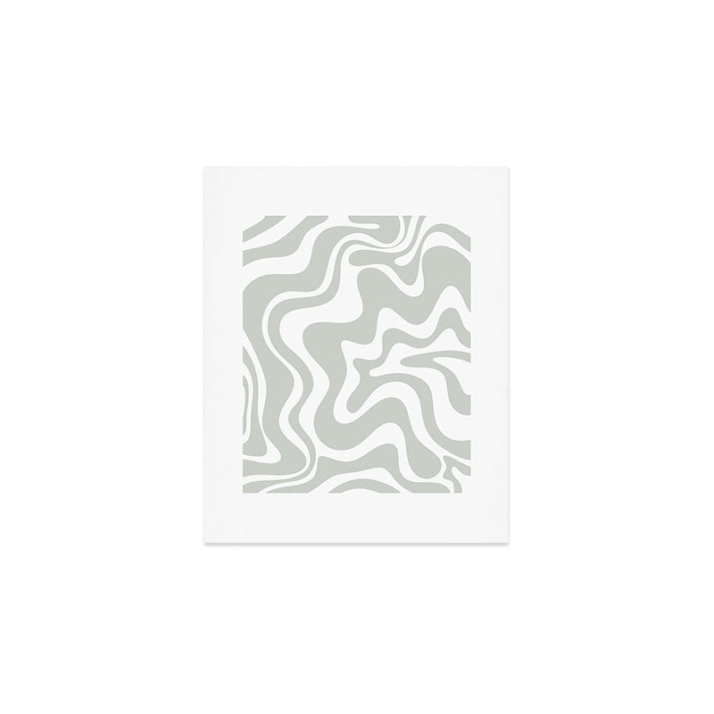 Liquid Swirl Abstract Pattern in Light Sage Gray and White Art Print Gallery Image 1