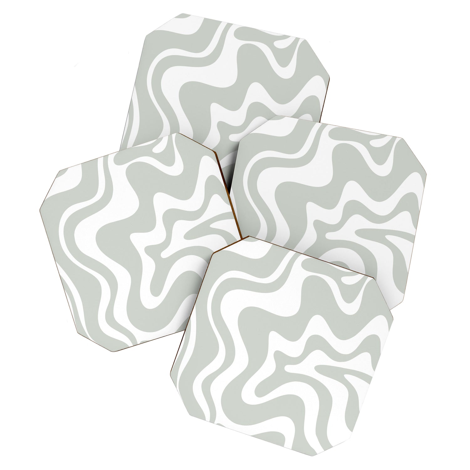 Liquid Swirl Abstract Pattern in Light Sage Gray and White Coaster Gallery Image 1