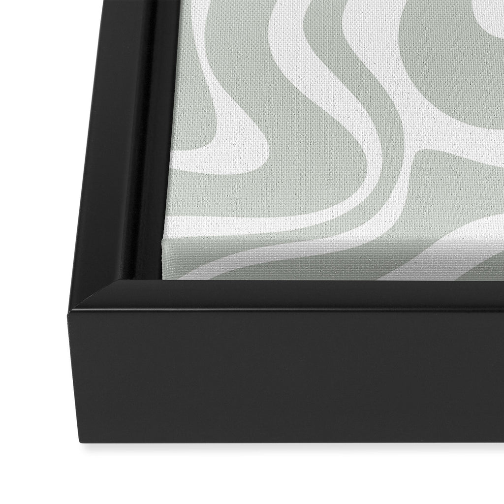 Liquid Swirl Abstract Pattern in Light Sage Gray and White Framed Canvas Print Gallery Image 3