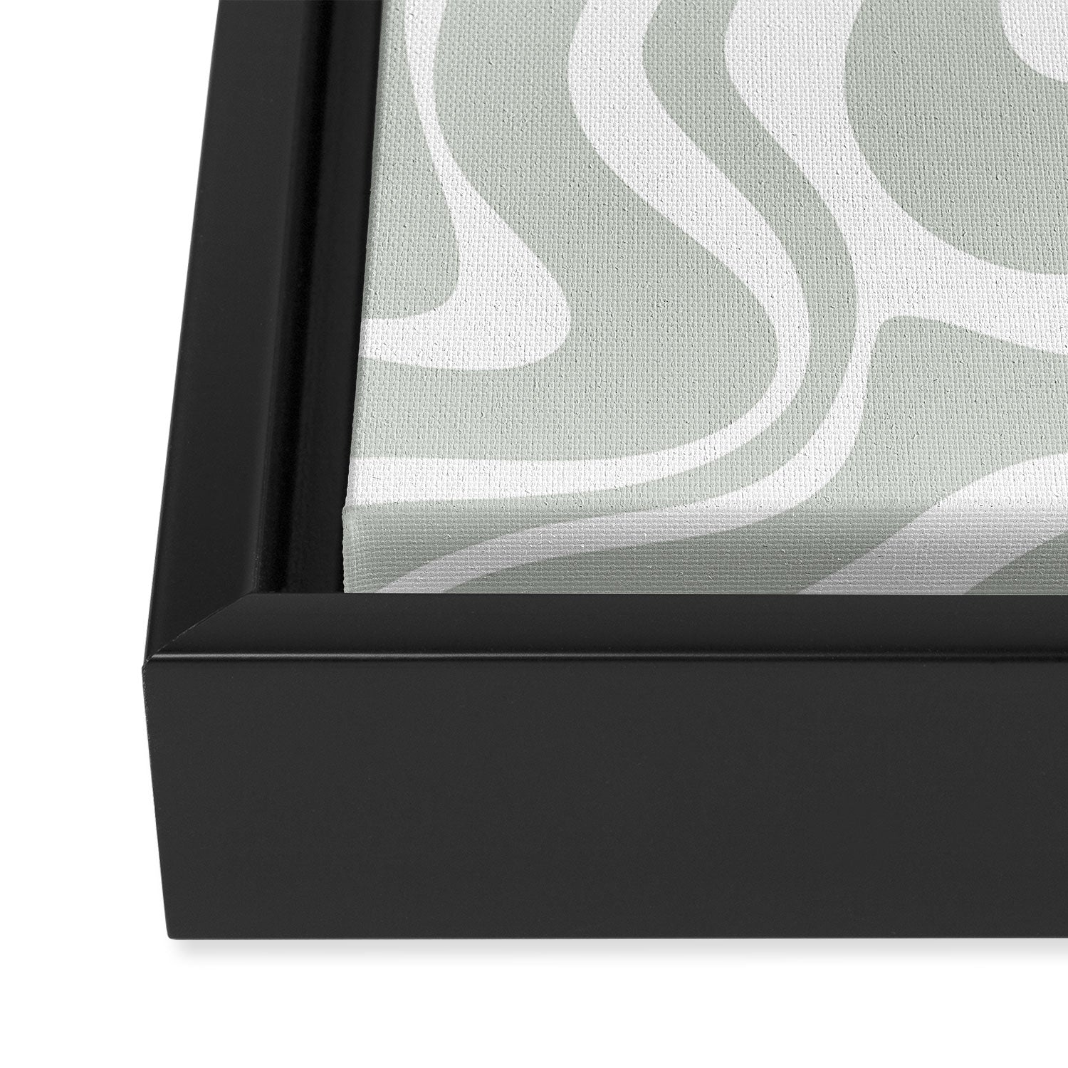 Liquid Swirl Abstract Pattern in Light Sage Gray and White Framed Canvas Print Gallery Image 3