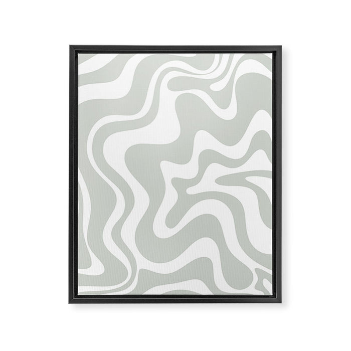 Liquid Swirl Abstract Pattern in Light Sage Gray and White Framed Canvas Print Gallery Image 1