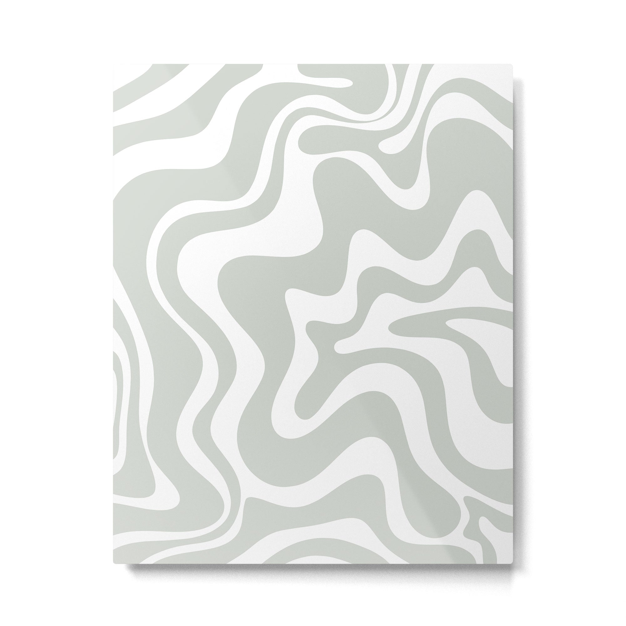 Liquid Swirl Abstract Pattern in Light Sage Gray and White Metal Print Gallery Image 4