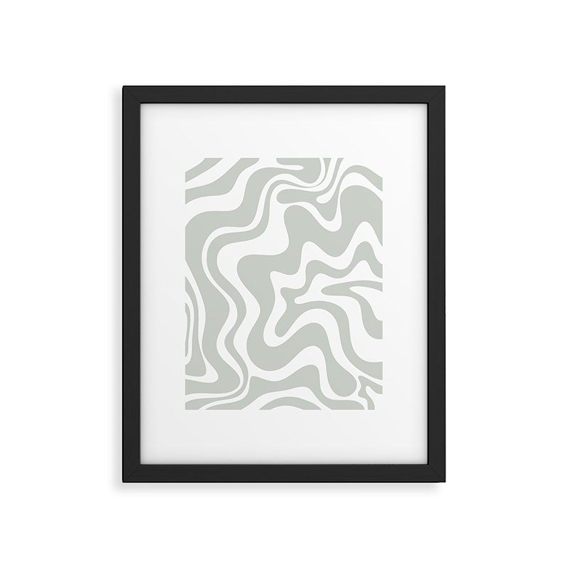 Liquid Swirl Abstract Pattern in Light Sage Gray and White Framed Art Print Gallery Image 5