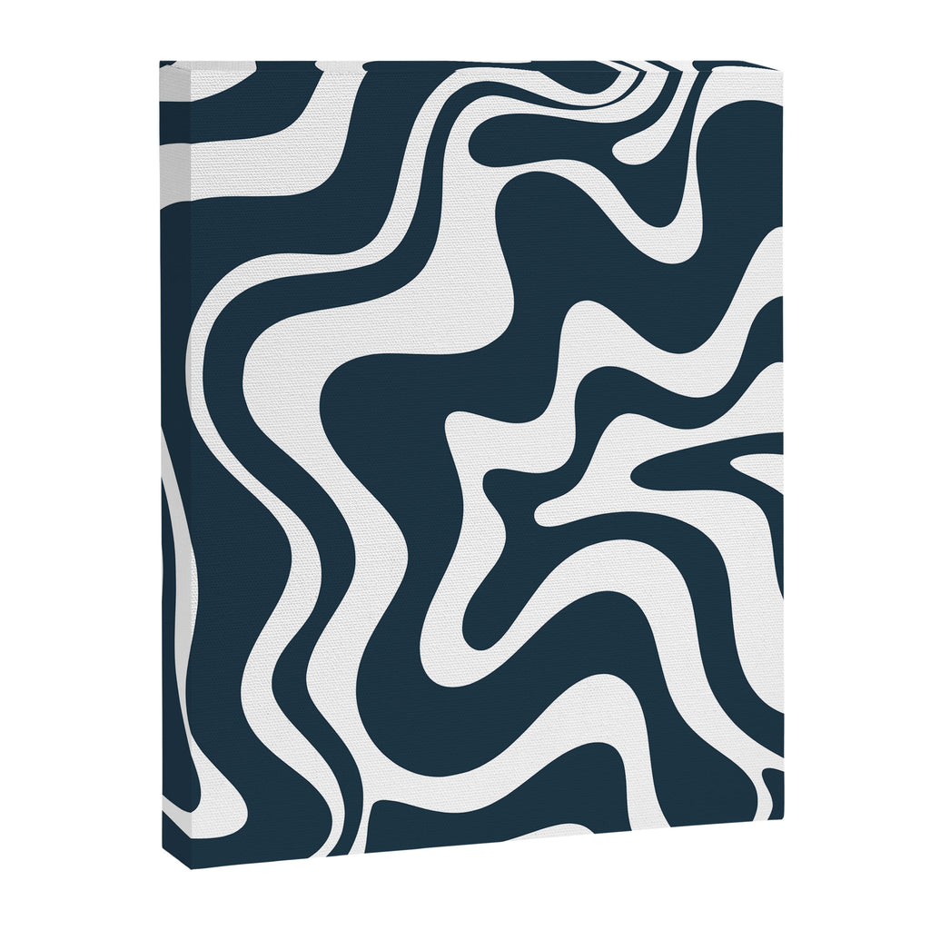 Liquid Swirl Abstract Pattern in Navy Blue and White Canvas Print Gallery Image 6