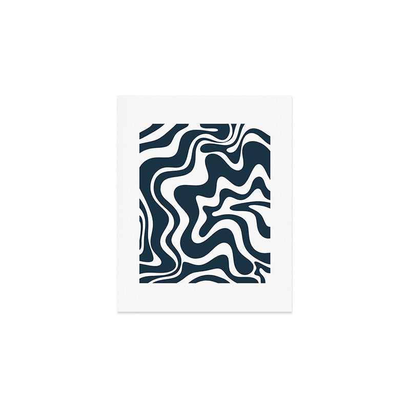 Liquid Swirl Abstract Pattern in Navy Blue and White Art Print Gallery Image 1