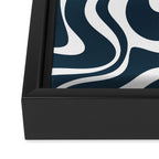 Liquid Swirl Abstract Pattern in Navy Blue and White Framed Canvas Print Gallery Image 3
